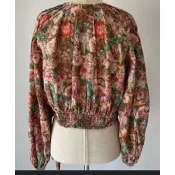 Free People  Party Playlist Wrap Blouse Cropped Long Sleeve Blouse Floral Sz M - Picture 5 of 6
